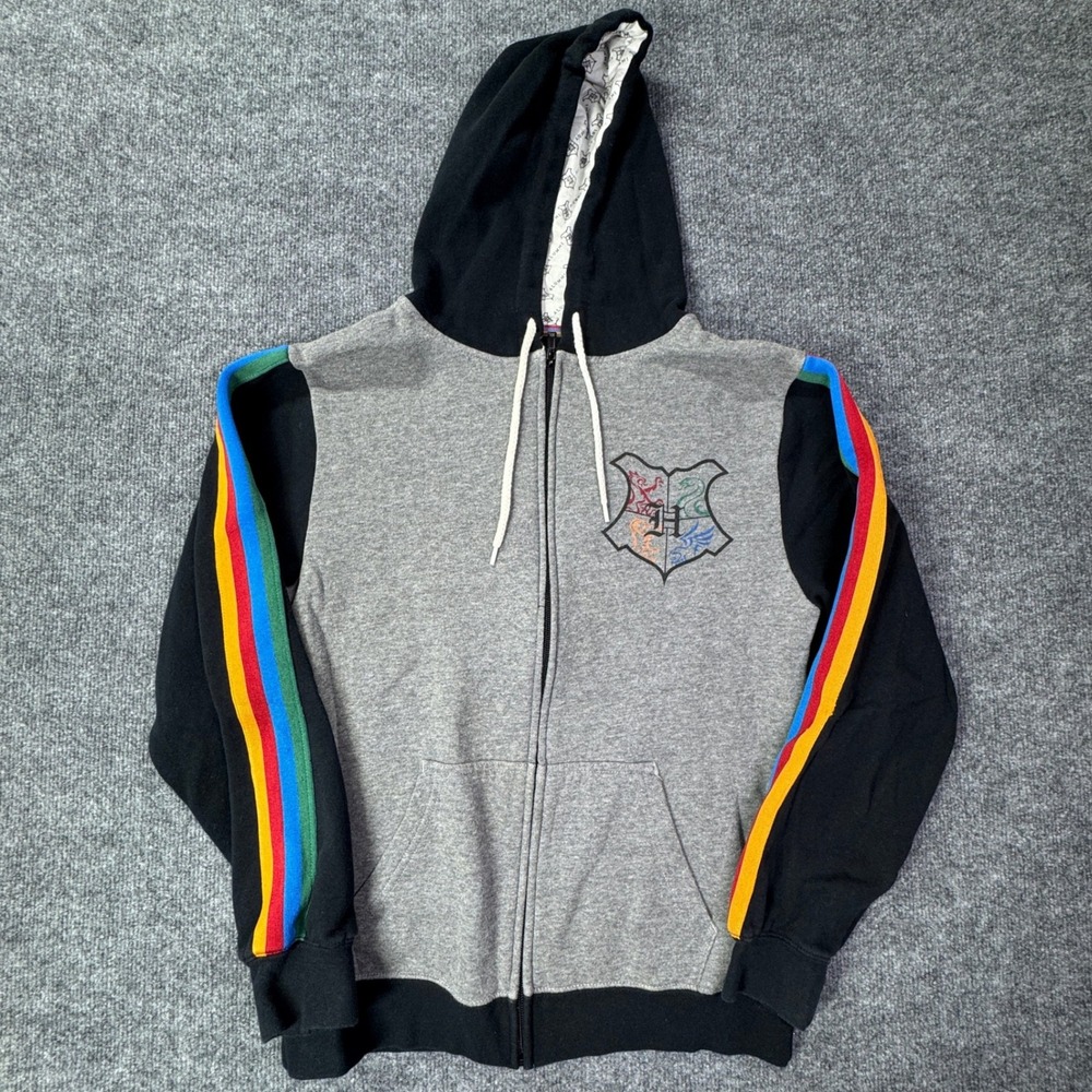 Harry Potter Hoodie Mens XS Gray Black Rainbow Hogwarts Alumni Full Zip